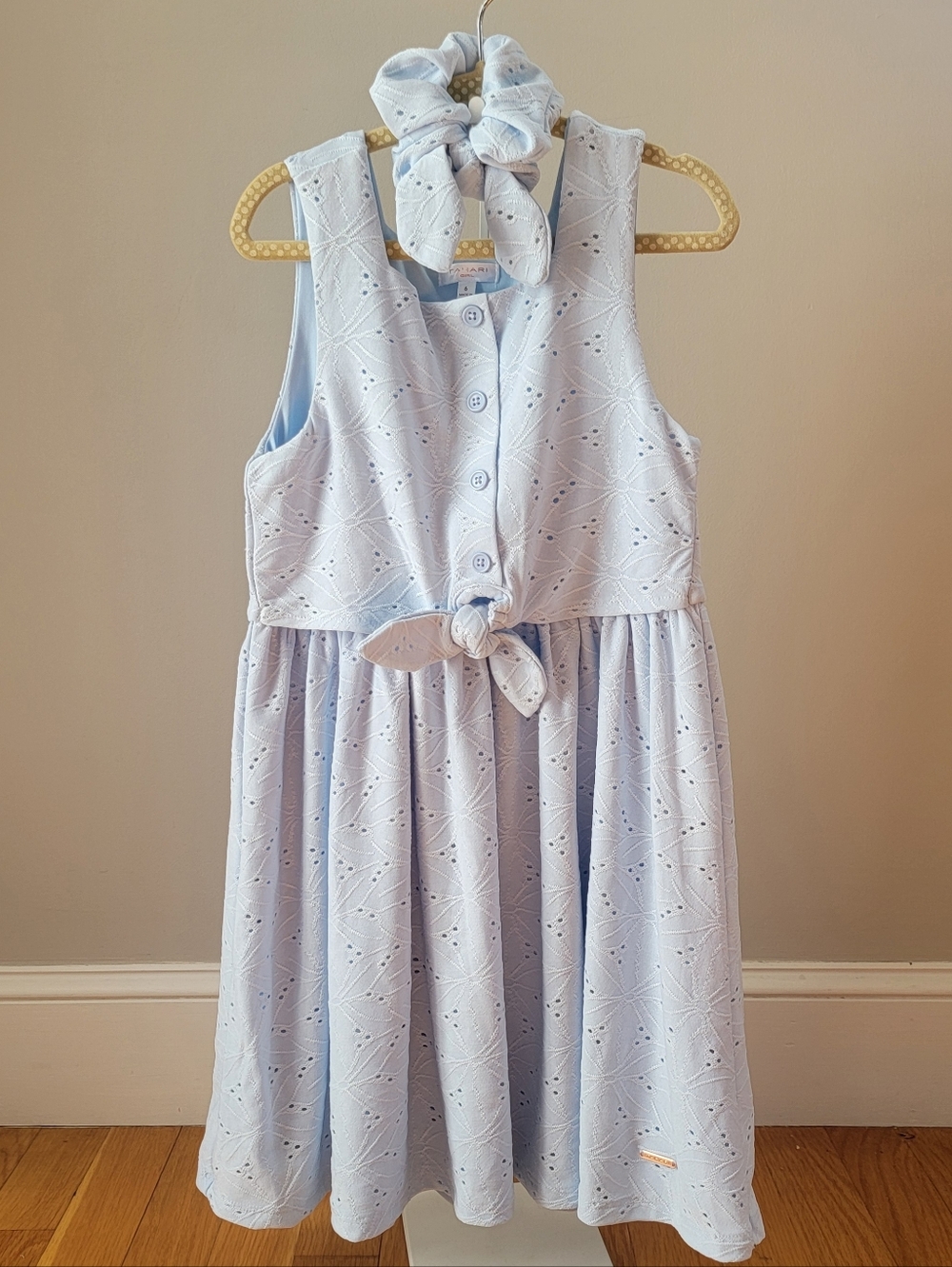 Tahari Light Blue Eyelet Tie-Front Girls Dress